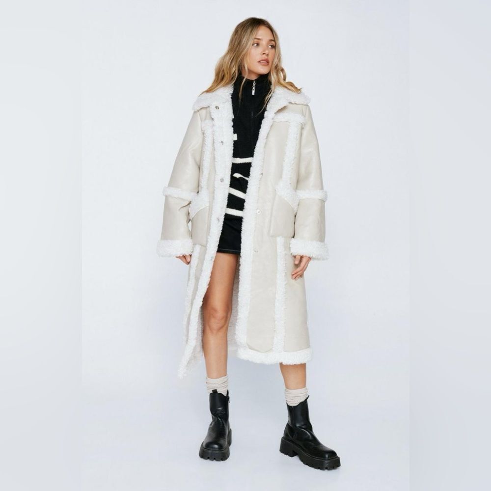 NWT Nasty Gal Faux Leather Lined Coat US 12/UK 16